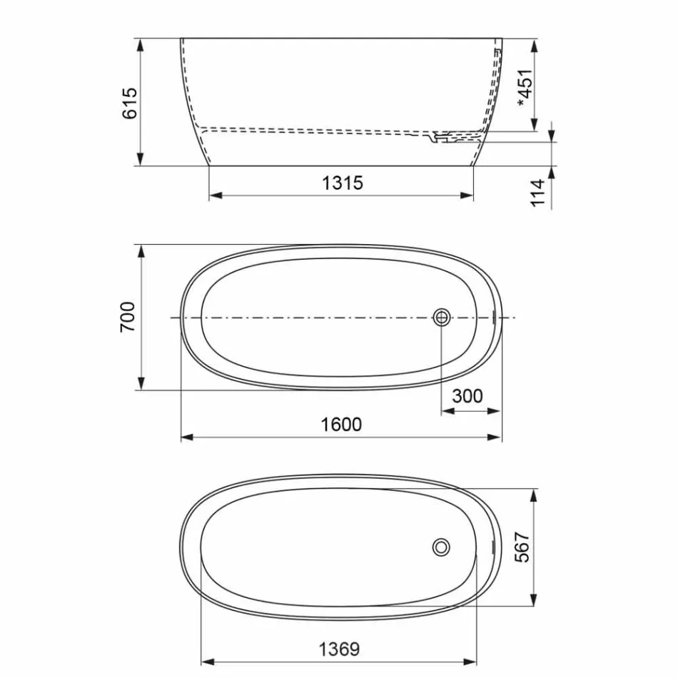 Vaskë pa këmbë, Dizajn sipërfaqe e ngurtë me shkëlqim / Mat - Veil Viadurini