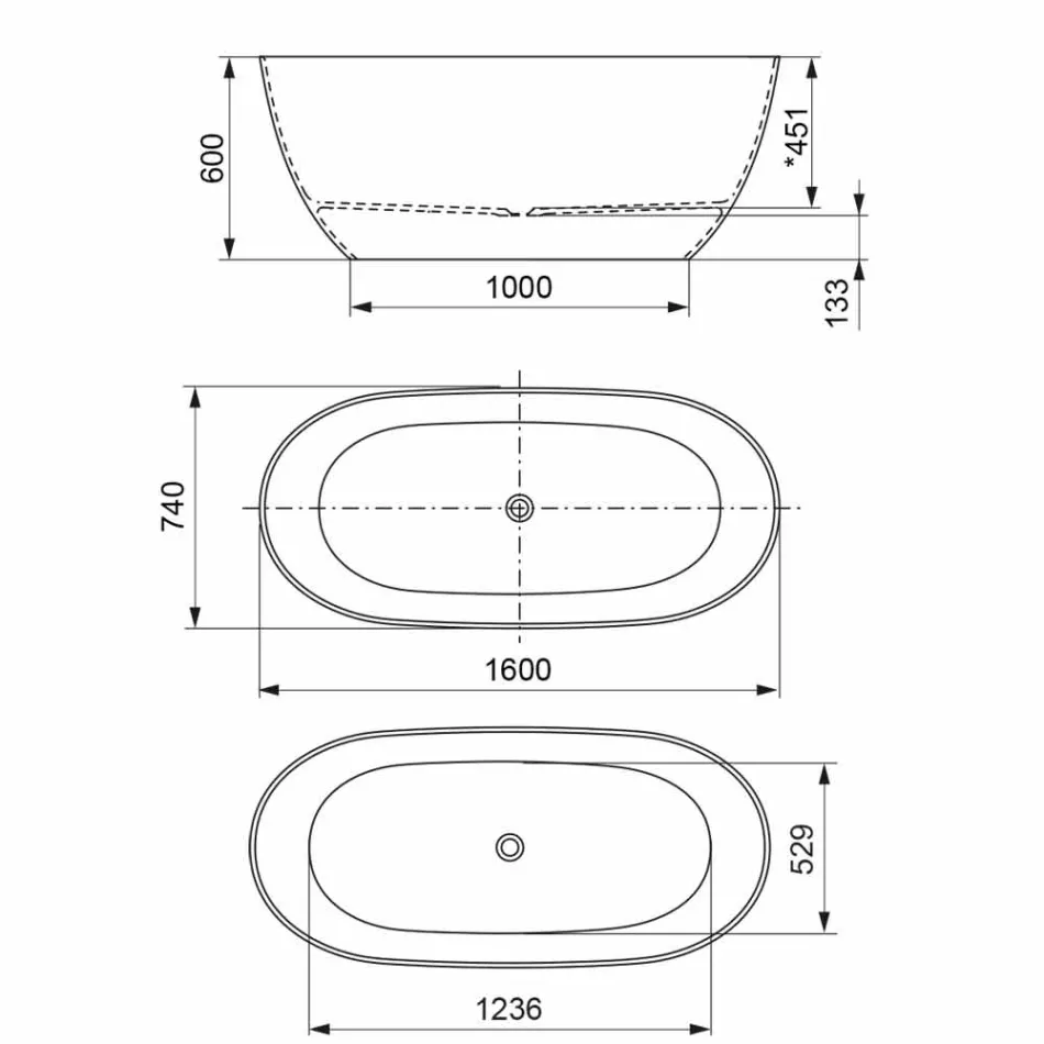 Vaskë me këmbë falas, e prodhuar në Itali, në sipërfaqe të ngurtë - rrjedhë Viadurini