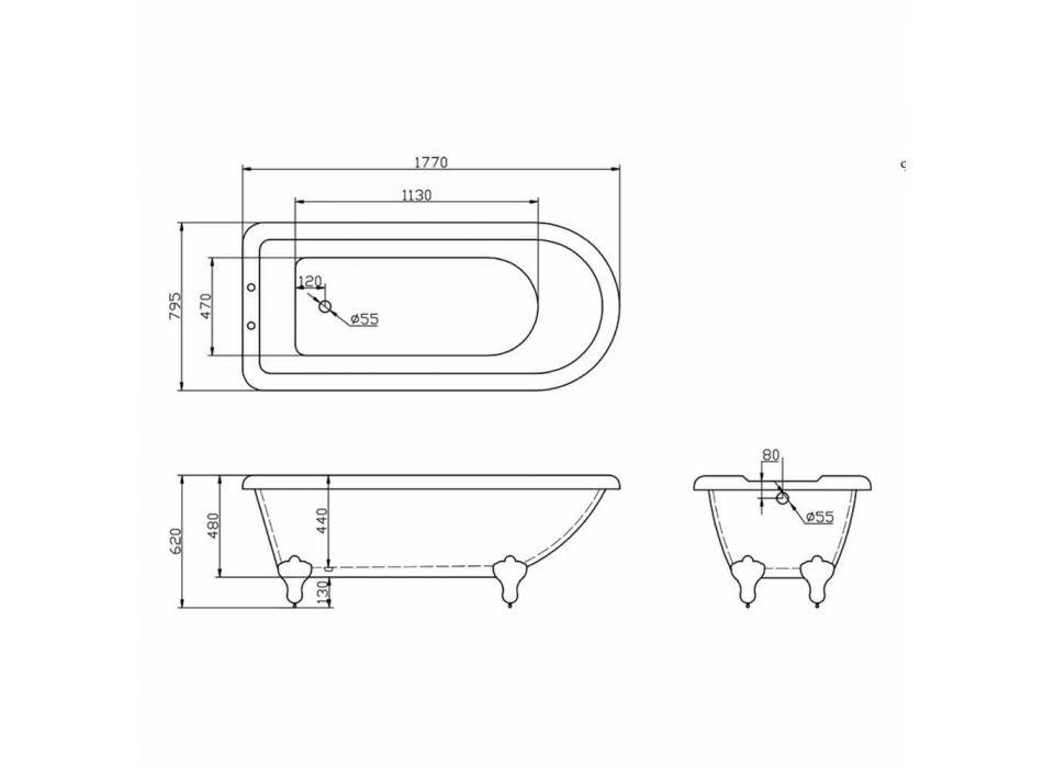 Dizajn vaskë e lirë në akrilik të bardhë 1770x795 mm Viadurini