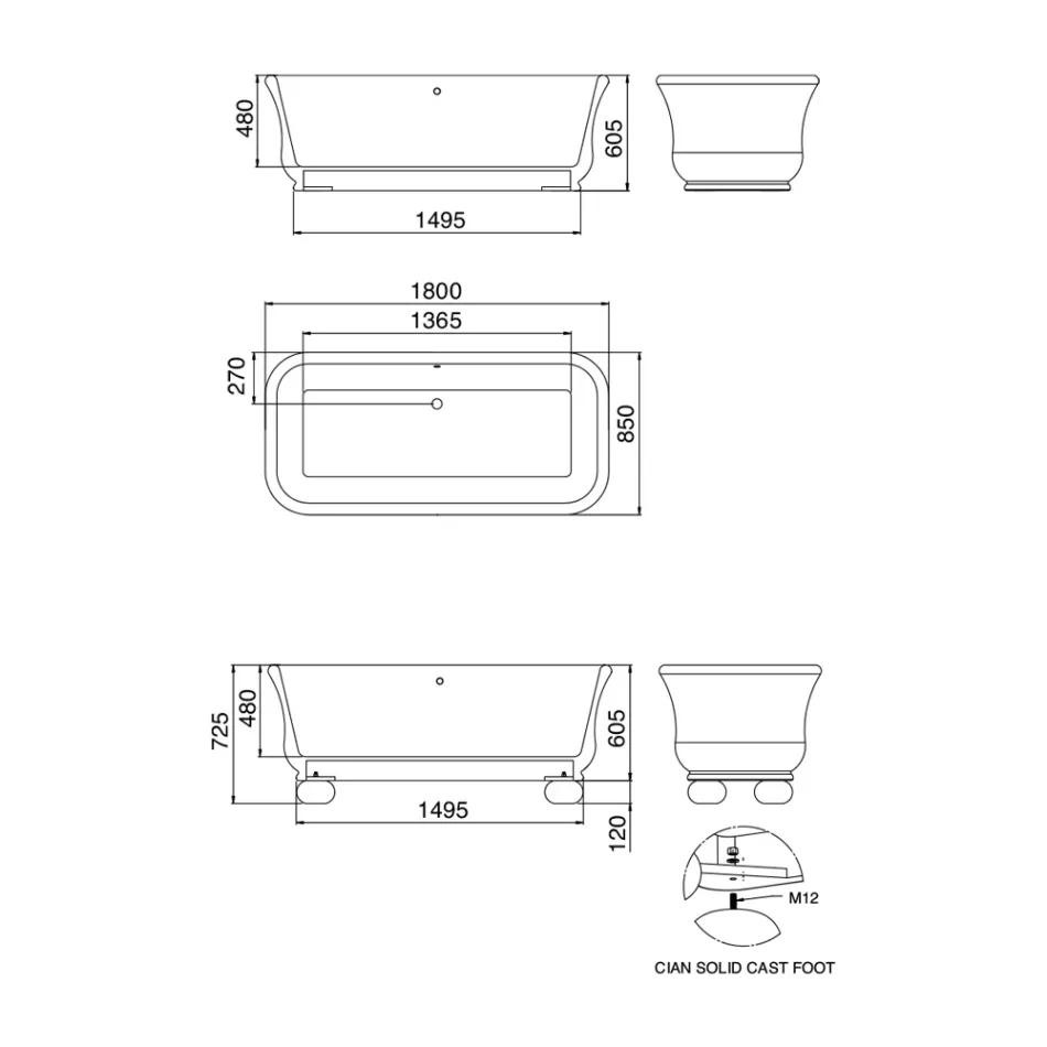 Vaskë drejtkëndore me sipërfaqe të ngurtë me qoshe të buta Prodhuar në Itali - Fulvio Viadurini