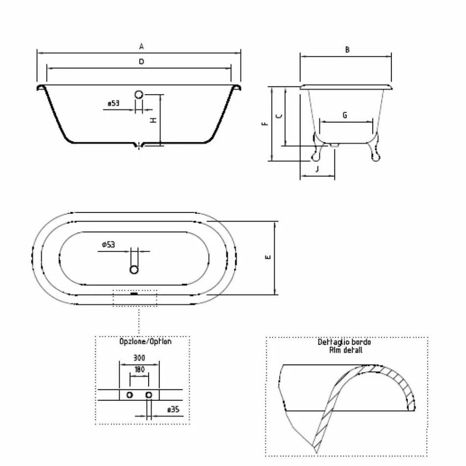 Vaskë e Vjetër Freestanding me Këmbë Gize, Made in Italy - Naike Viadurini