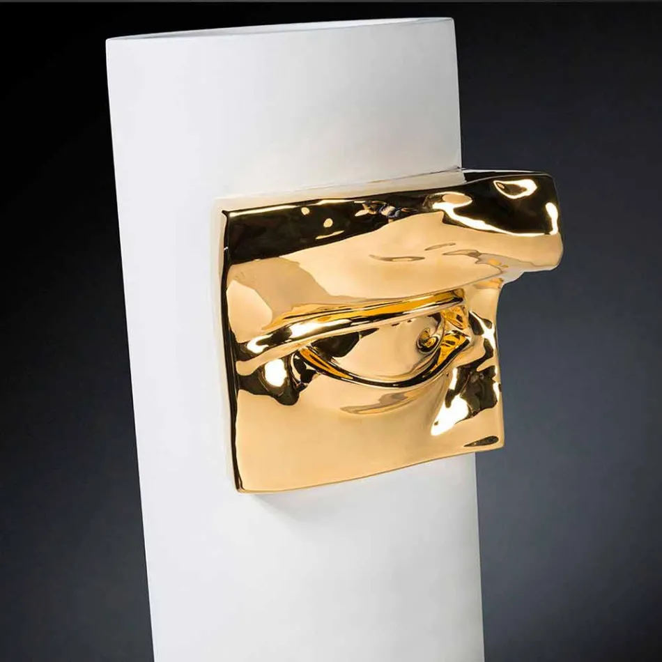 Vazo e gjatë në qeramikë të bardhë me detaje me ngjyra të prodhuara në Itali - Monte Viadurini