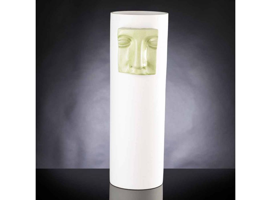Vazo e Taltë Moderne në Qeramikë të Bardhë me Vendosje me Ngjyrë Prodhuar në Itali - Lexi Viadurini