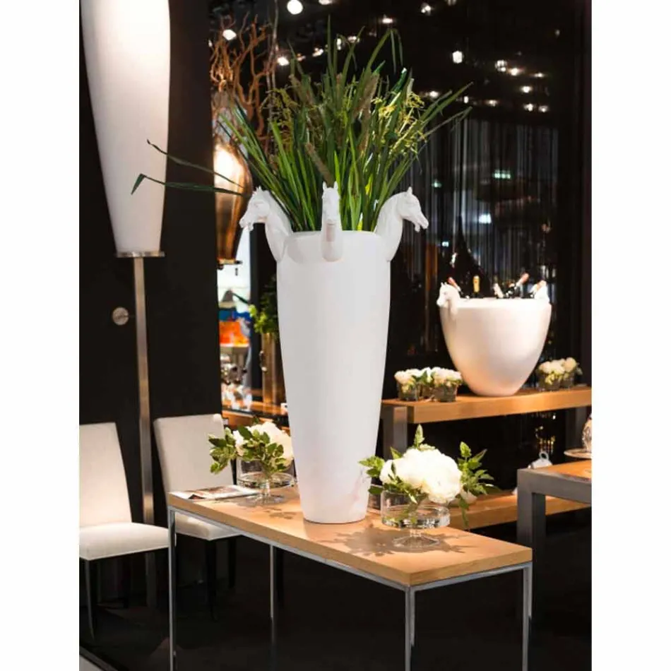 Vazo e mbyllur e gjatë në ar të bardhë qeramike ose me shkëlqim e prodhuar në Itali - Xhaka Viadurini