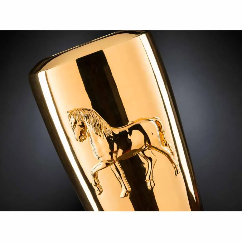 Vazo e mbyllur e gjatë në përfundim të artë qeramike e punuar me dorë në Itali - Jacky Viadurini