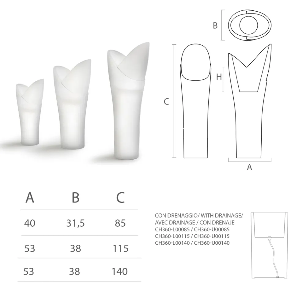 Vazo ndritëse e jashtme në polietileni të bardhë Prodhuar në Itali - Galileo Viadurini