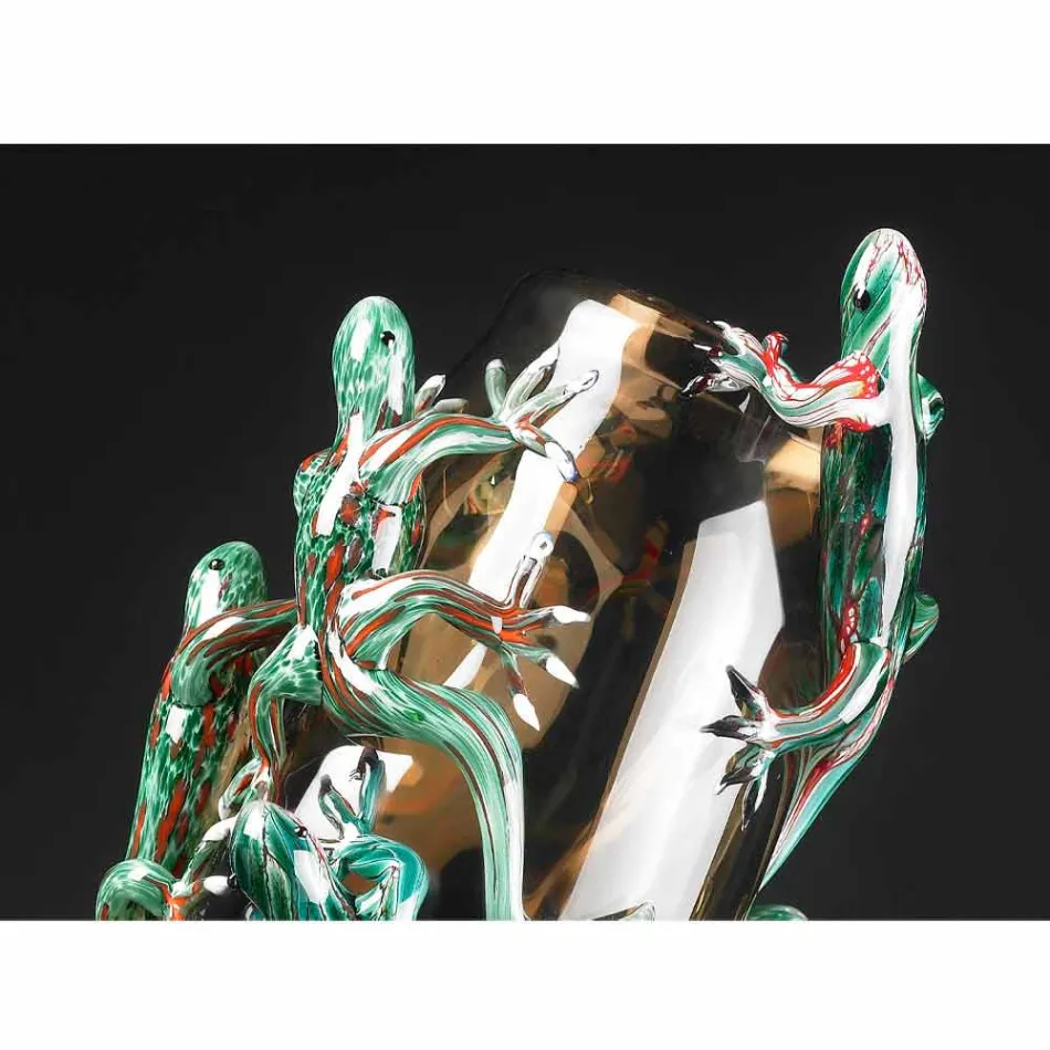 Vazo shtëpie e punuar me dorë në xham me ngjyra me Geckos prodhuar në Itali - Geco Viadurini