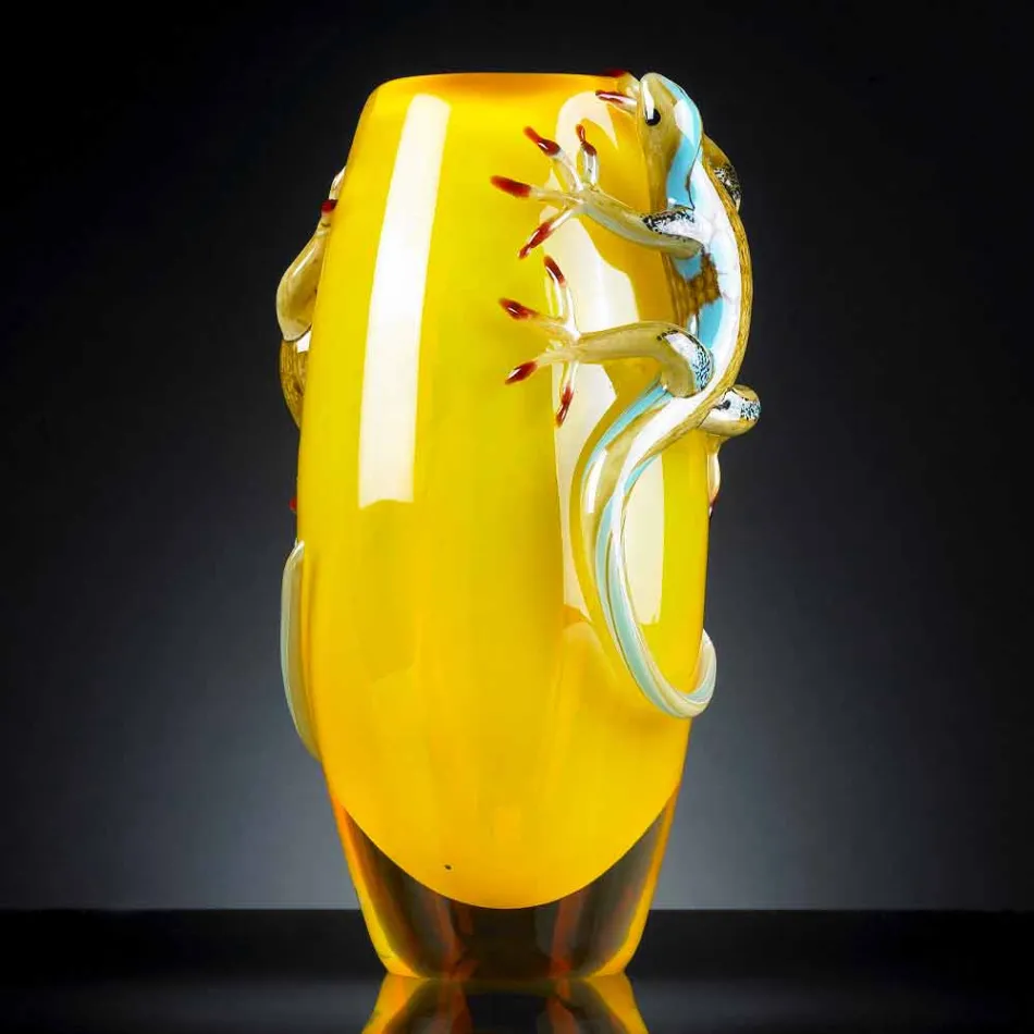 Vazo prej qelqi me njolla me Geckos punuar me dorë në Itali - Geco Viadurini