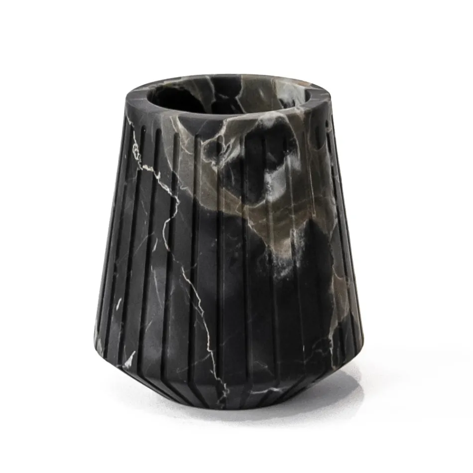 Vazo e ulët dekorative në mermer Portoro me dizenjo me vija Prodhuar në Itali - Kajro Viadurini