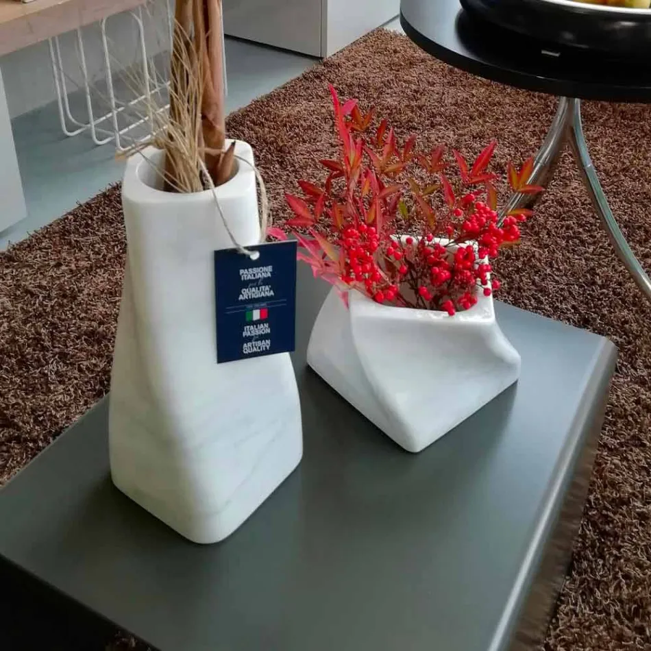 Vazo me Dizajn Dekorativ në Bardiglio ose Mermer Carrara Prodhuar në Itali - Prisma Viadurini