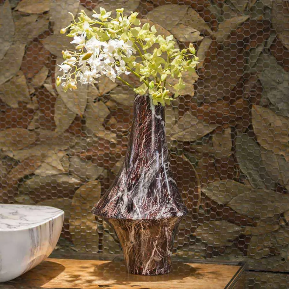 Vazo dekorative ne mermer te kuq me damare te bardha prodhuar ne itali - origjinale Viadurini