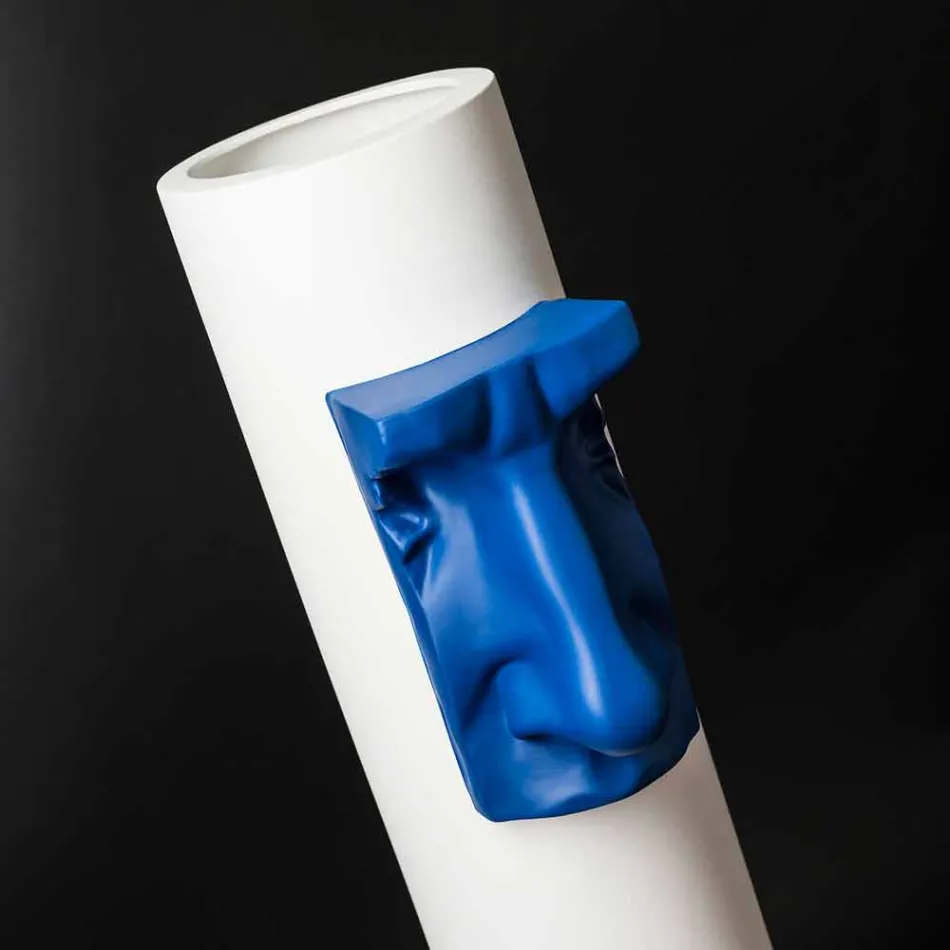 Vazo e bardhe qeramike me insert me ngjyra te punuar me dore ne Itali - Monte Viadurini