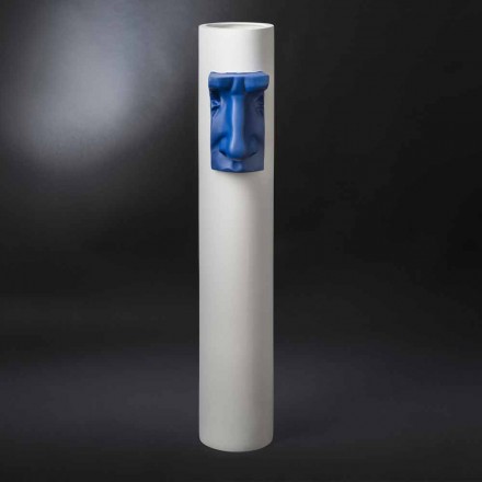 Vazo e bardhe qeramike me insert me ngjyra te punuar me dore ne Itali - Monte Viadurini