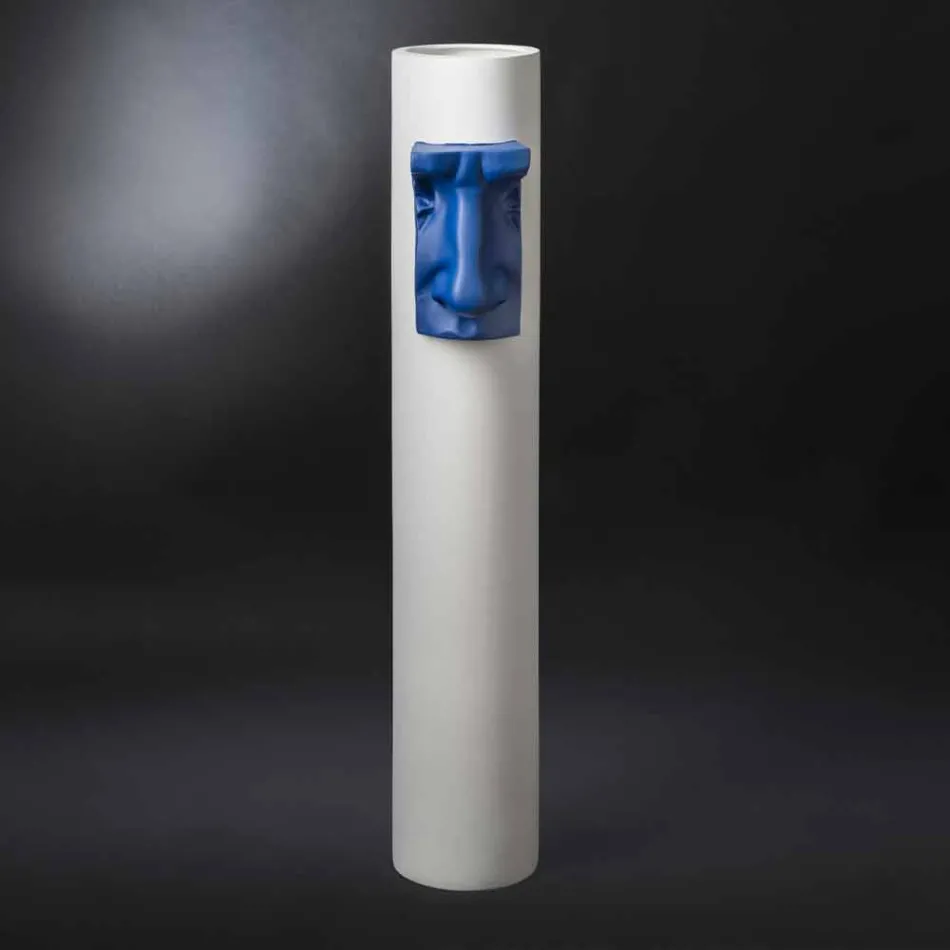 Vazo e bardhe qeramike me insert me ngjyra te punuar me dore ne Itali - Monte Viadurini