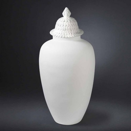 Dizajni Vazo të bardhë qeramike me dekor të prodhuar me dorë në Itali - Verio Viadurini