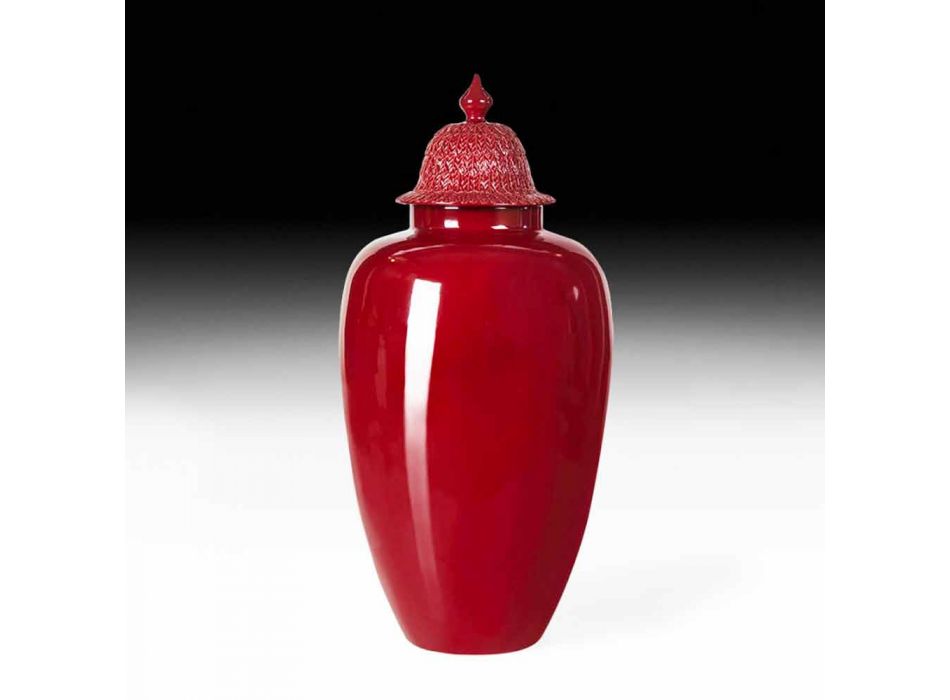 Vazo qeramike e lakuar me te kuqe me dekor te punuar me dore ne Itali - Verio Viadurini