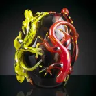 Vazo qelqi me ngjyra me Geckos e punuar me dorë në Itali - Geco Viadurini