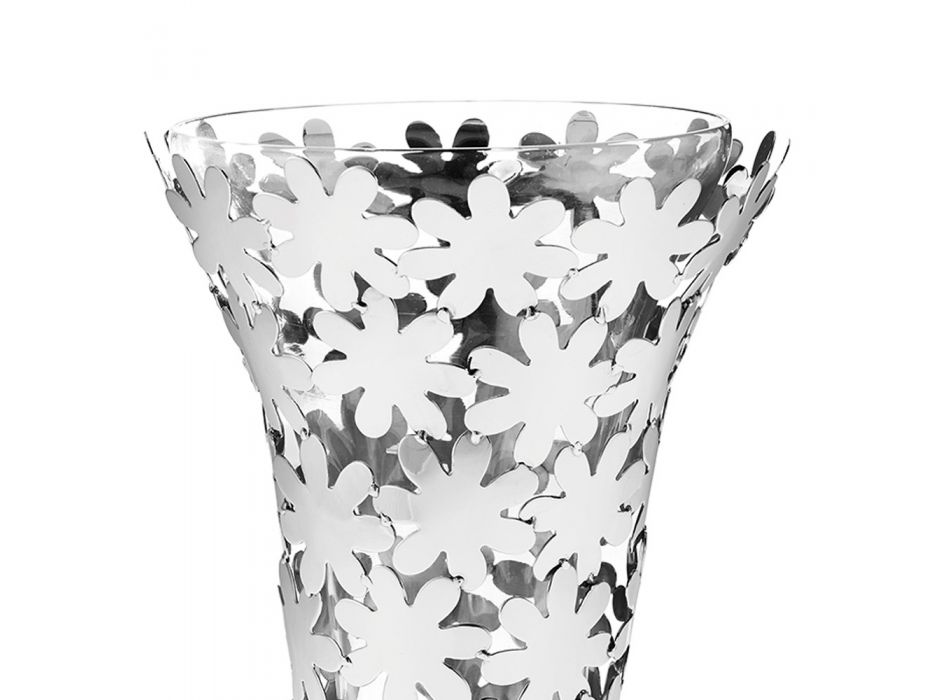Vazo prej qelqi dhe metali të argjendtë me dekor lulesh luksoze - Terraceo Viadurini
