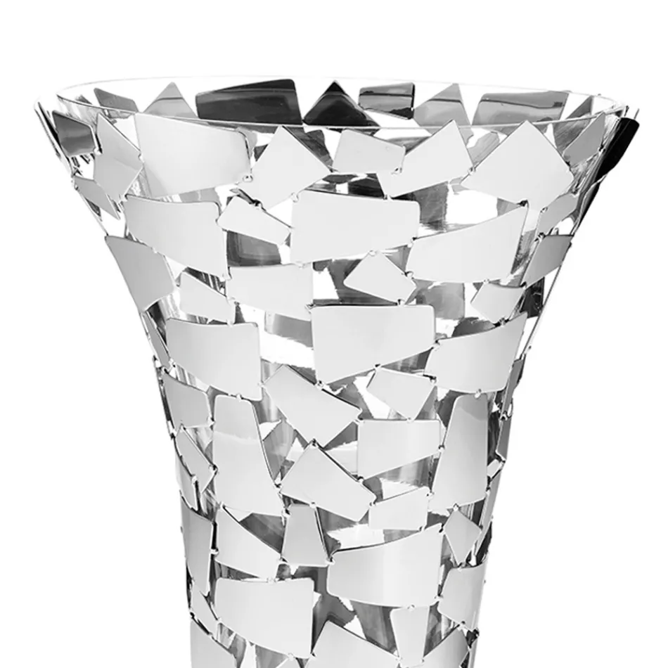 Vazo prej qelqi dhe metali të argjendtë me dekor gjeometrik luksoz - Chirico Viadurini