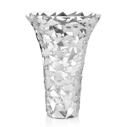 Vazo prej qelqi dhe metali të argjendtë me dekor gjeometrik luksoz - Chirico Viadurini