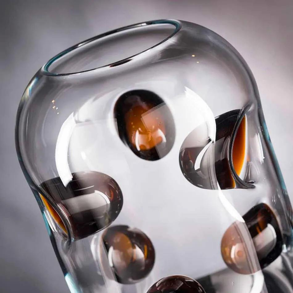 Vazo qelqi në lulëzim Murano me detaje me ngjyra Prodhuar në Itali - Trapani Viadurini