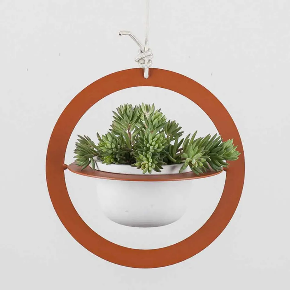 Vazo me lule të varura në çelik dhe qeramike prodhuar në Itali - Leotta Viadurini