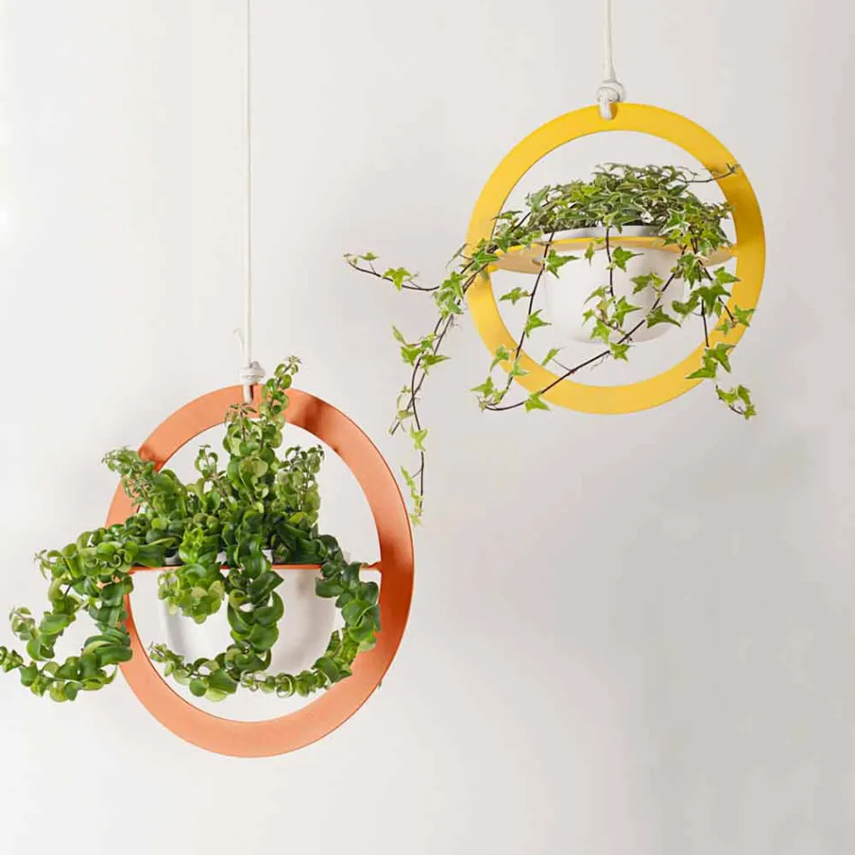 Vazo me lule të varura në çelik dhe qeramike prodhuar në Itali - Leotta Viadurini