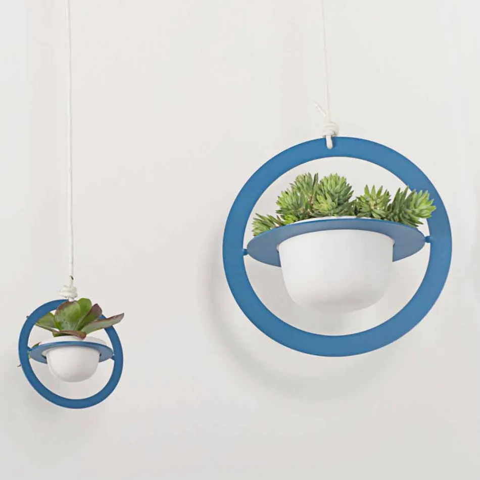 Vazo me lule të varura në çelik dhe qeramike prodhuar në Itali - Leotta Viadurini