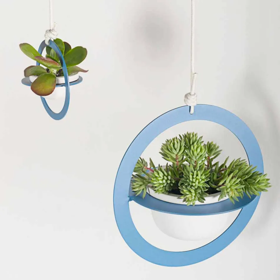 Vazo me lule të varura në çelik dhe qeramike prodhuar në Itali - Leotta Viadurini