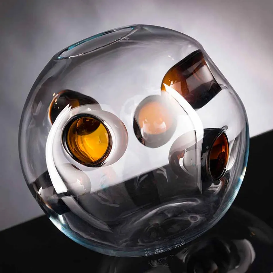 Vazo e Brendshme e Rrumbullakët në Xham të Lulëzuar Murano Prodhuar në Itali - Kimo Viadurini