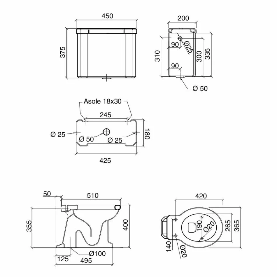 Vazo dyshemeje qeramike me kasetë të prodhuar në Itali - Marwa Viadurini