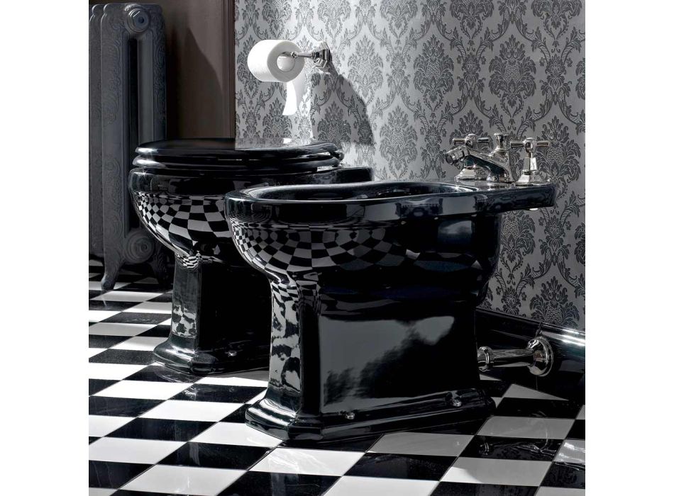 Vazë klasike WC klasike në qeramikë të zezë me vend, e bërë në Itali - Marwa Viadurini