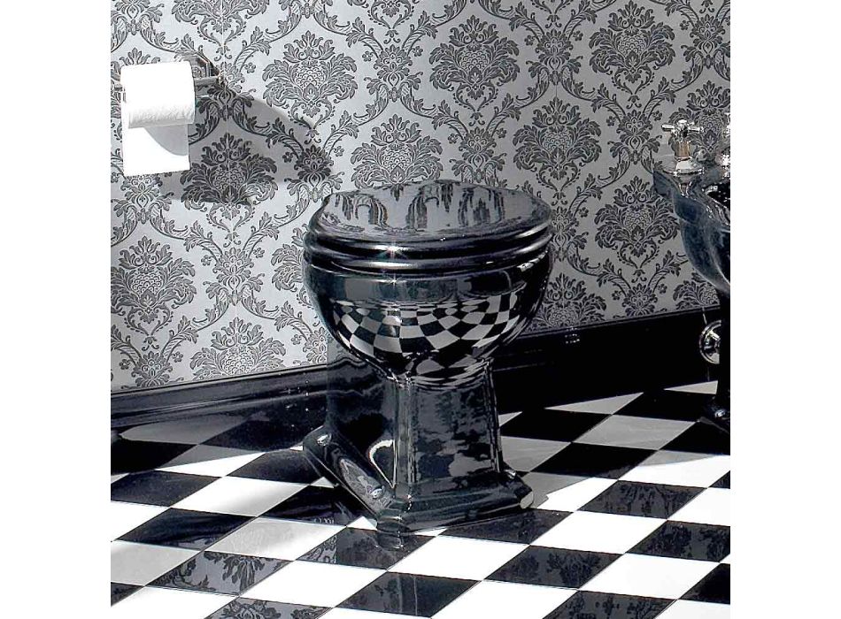 Vazë klasike WC klasike në qeramikë të zezë me vend, e bërë në Itali - Marwa Viadurini