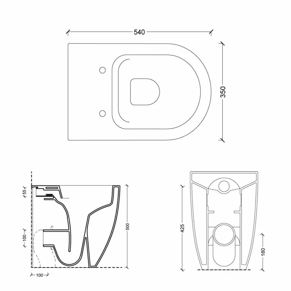 Dizajn modern tas të bardhë qeramike tualeti Shine Sheshi H50 Rimless Viadurini