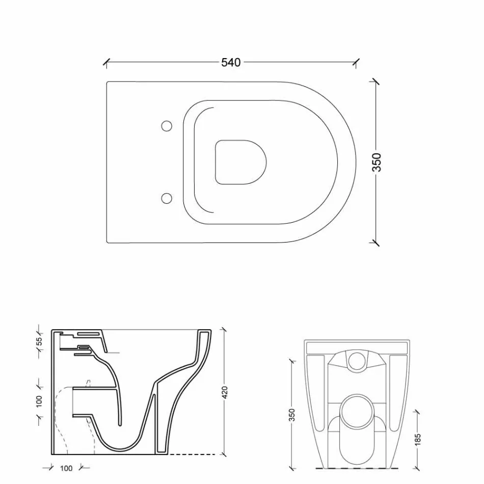 Tas tualeti qeramik i bardhë yll 54x35cm i bërë në Itali, dizajn modern Viadurini