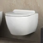 Tualet Aster Qeramik i Bardhë, Pa Rrip, i Varur në Mur me Mbajtëse me Mbyllje të Butë Viadurini