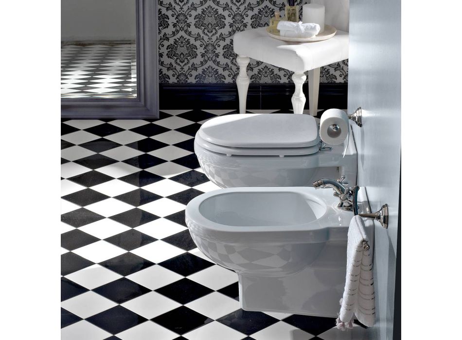 WC Style Pezulluar Stili Klasik në Qeramikë të Bardhë të Bërë në Itali - Marwa Viadurini
