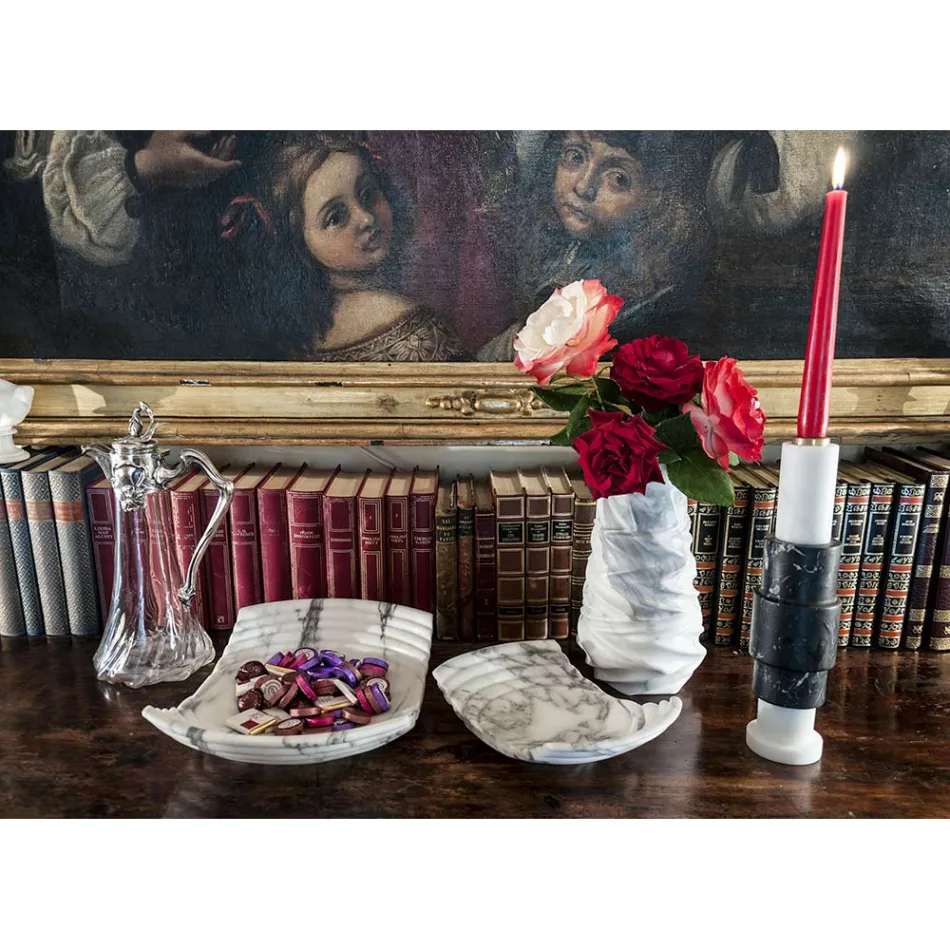 Tabaka dekorative e lakuar në mermer Arabescato Made in Italy - Clifton Viadurini