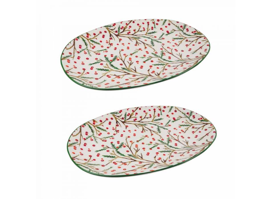 Tabaka shërbyese prej porcelani në tabaka për Krishtlindje 2 copë - fshesa e kasapit Viadurini