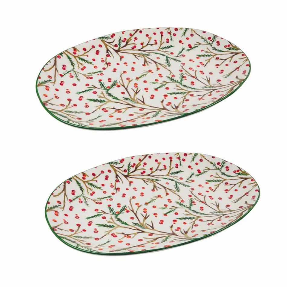 Tabaka shërbyese prej porcelani në tabaka për Krishtlindje 2 copë - fshesa e kasapit Viadurini