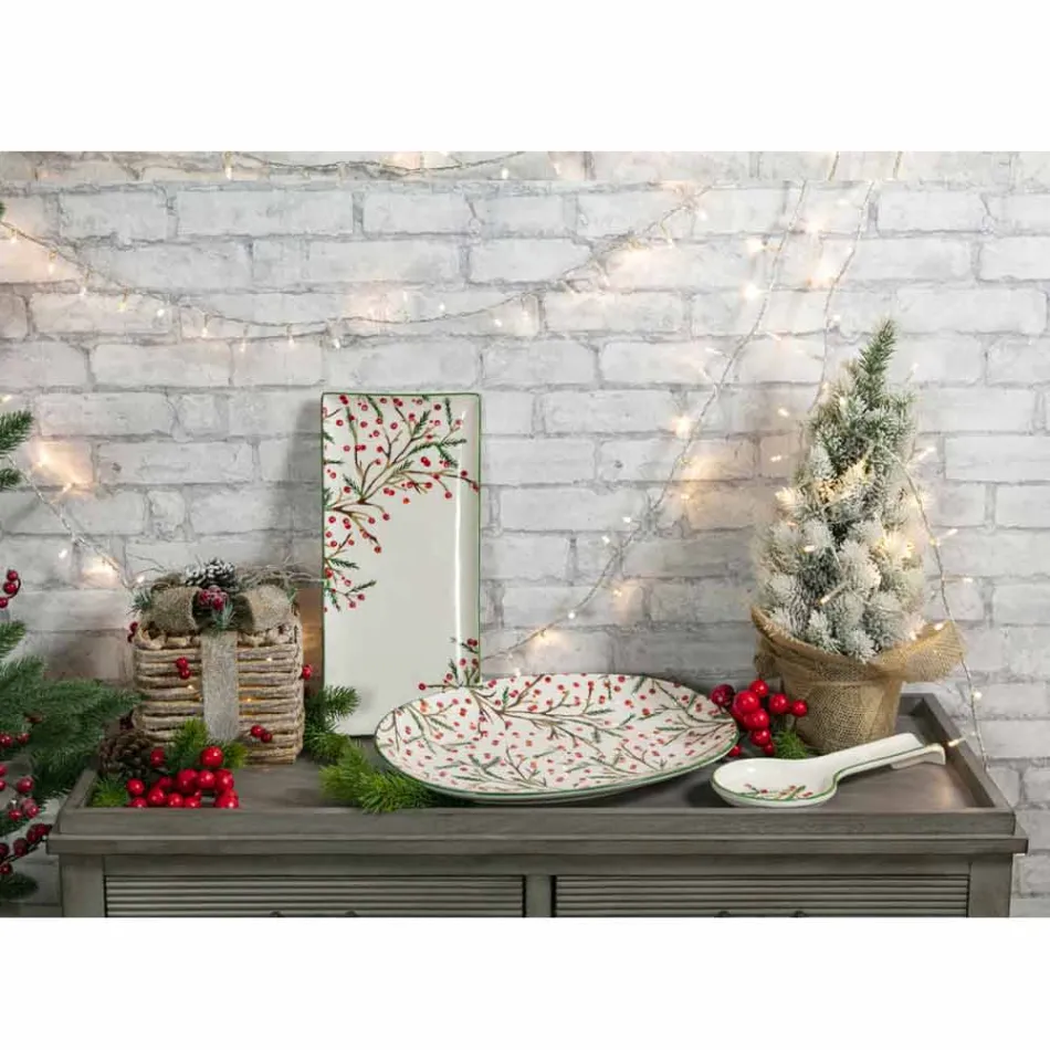 Tabaka shërbyese prej porcelani në tabaka për Krishtlindje 2 copë - fshesa e kasapit Viadurini