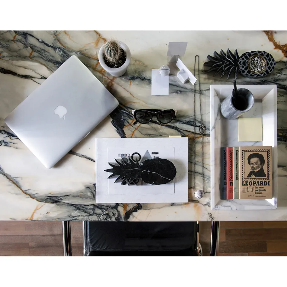 Tabaka drejtkëndëshe në mermer të bardhë Carrara e bërë në Itali - Vassili Viadurini