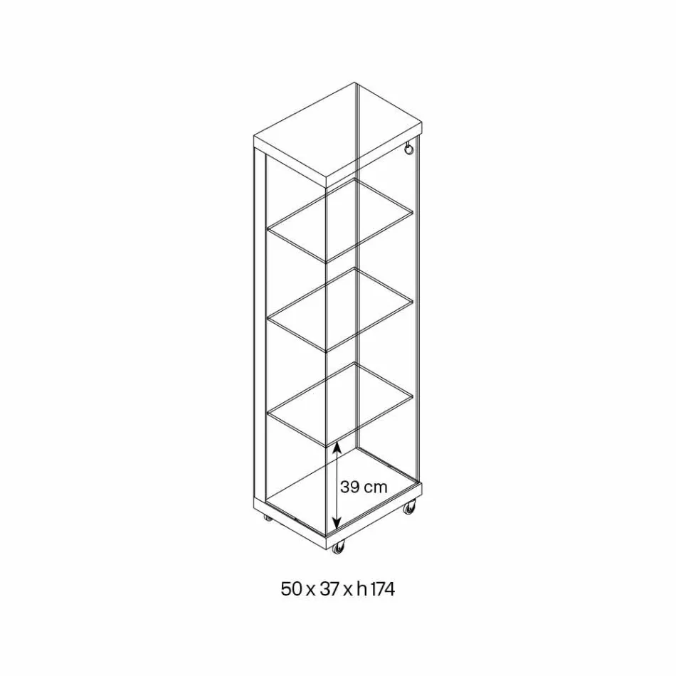 Vitrinë muri në xham dhe dru të bardhë, rrota dhe rafte të ndriçuara - Armilla Viadurini