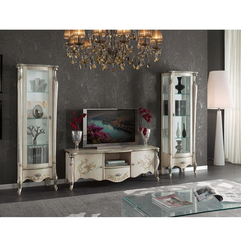 Vitrinë klasike me derë të bardhë ose druri arre Prodhuar në Itali - Caligola Viadurini