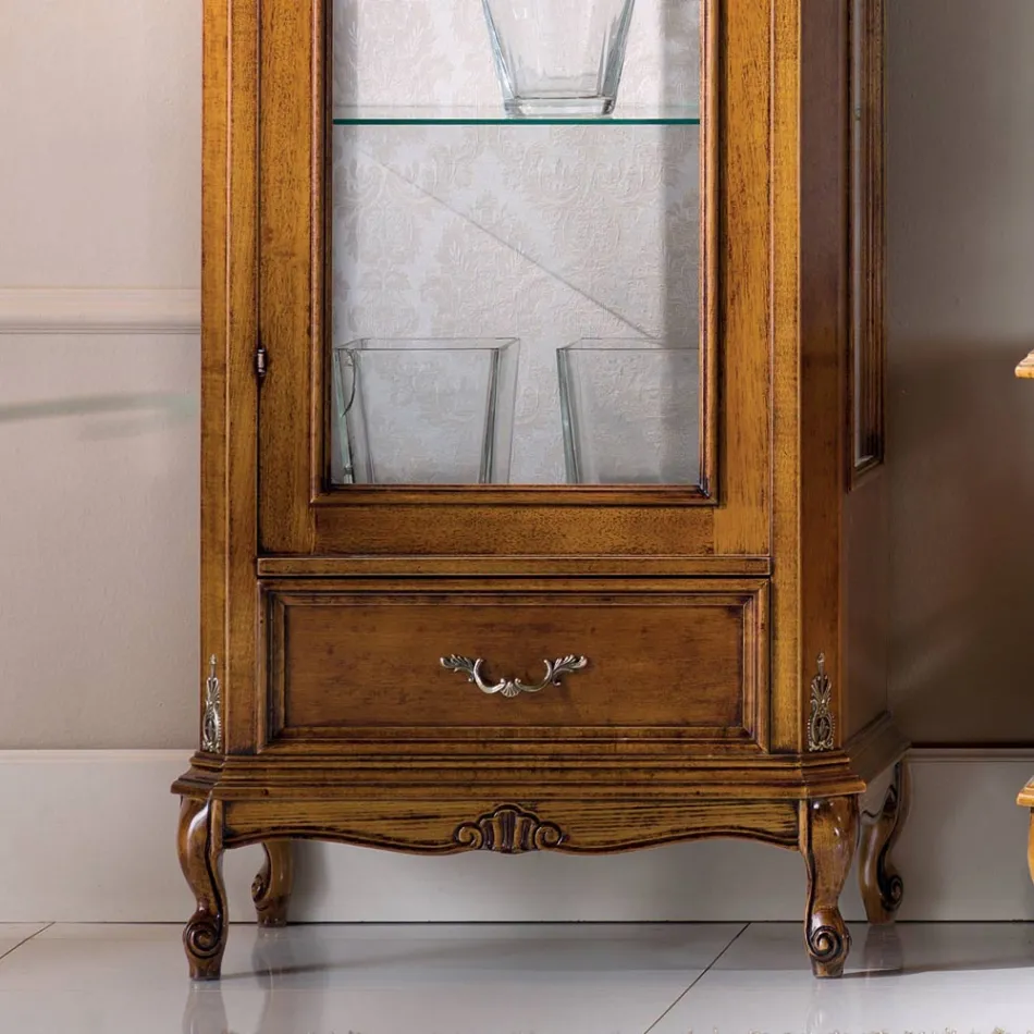 Vitrina klasike e dhomës së ndenjes nga druri i arrës me 1 derë Prodhuar në Itali - Ronald Viadurini