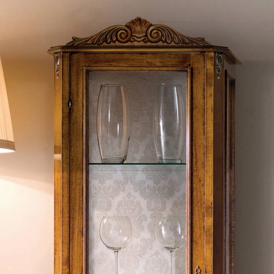 Vitrina klasike e dhomës së ndenjes nga druri i arrës me 1 derë Prodhuar në Itali - Ronald Viadurini