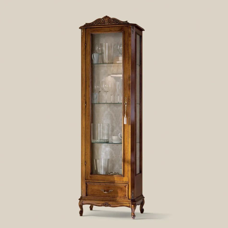 Vitrina klasike e dhomës së ndenjes nga druri i arrës me 1 derë Prodhuar në Itali - Ronald Viadurini