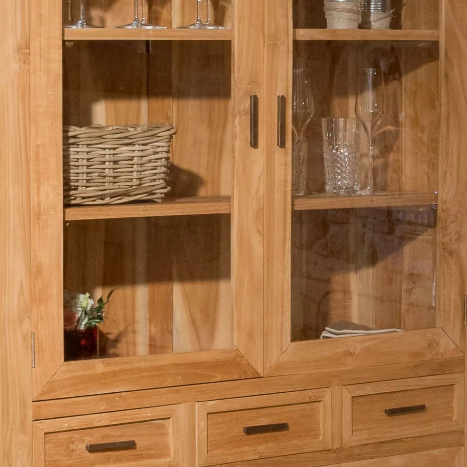 Dollap ekspozues për dhomën e ndenjes Sanda prej druri tik të fortë me 4 dyer dhe 3 sirtarë Viadurini