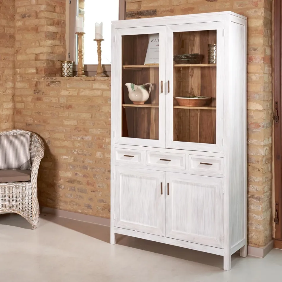 Dollap ekspozues për dhomën e ndenjes Sanda prej druri tik të fortë me 4 dyer dhe 3 sirtarë Viadurini