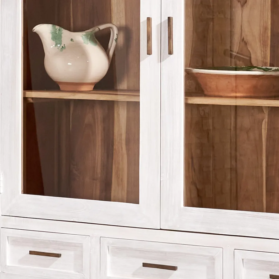 Dollap ekspozues për dhomën e ndenjes Sanda prej druri tik të fortë me 4 dyer dhe 3 sirtarë Viadurini